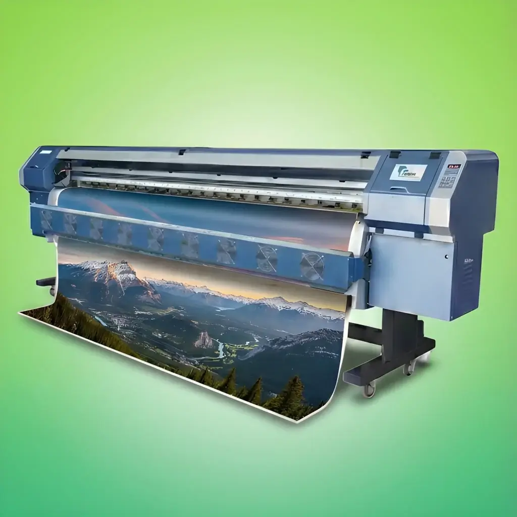 Wide-format digital printer outputting stunning mountain landscape banner – high-quality digital printing services by Texograph