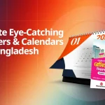 Create eye-catching posters & calendars in Bangladesh – vibrant 2026 desk calendar mockup with political campaign design and colorful gradient background by Texograph.