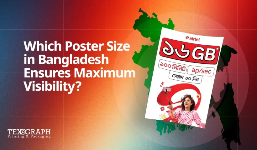 Which poster size in Bangladesh ensures maximum visibility – large vibrant Airtel campaign poster mockup with 36 GB offer on Bangladesh map background by Texograph